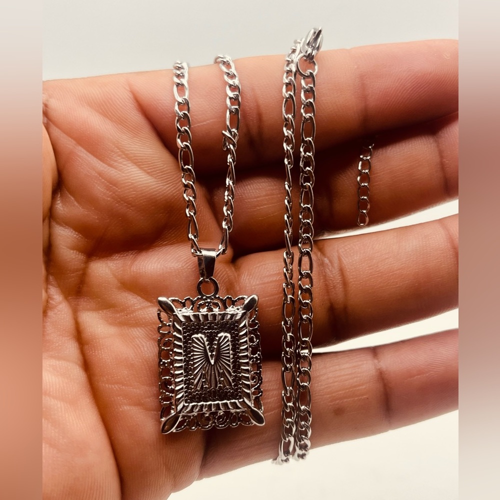 Silver plated necklace unisex leather M design